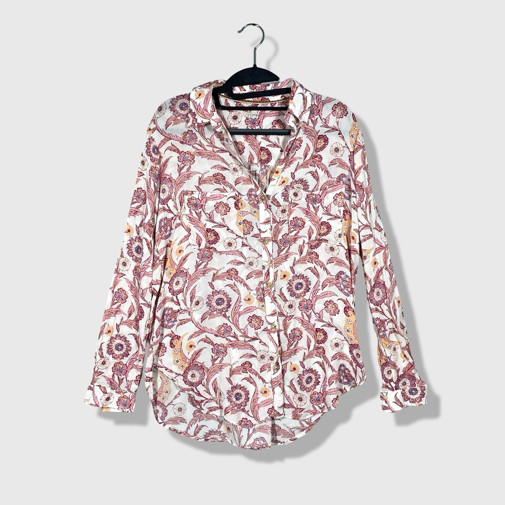 Pilcro Button Down Shirt Womens XS Pink Floral Boho Cottagecore Romantic